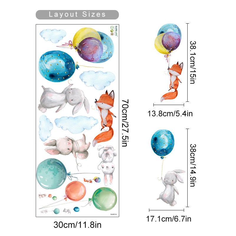 Nursery Wall Decals Forest Animals Balloons