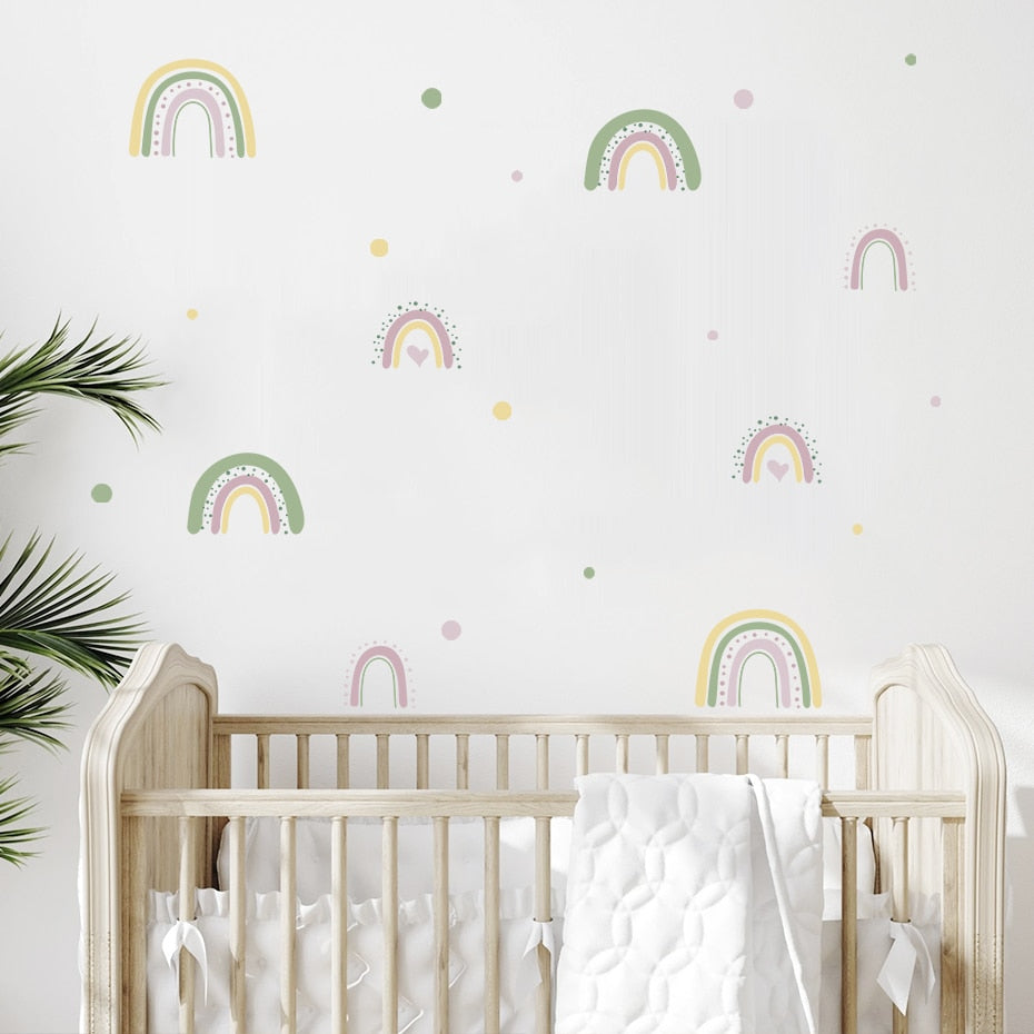 Nursery Wall Decals Modern Colorful Dots Rainbows