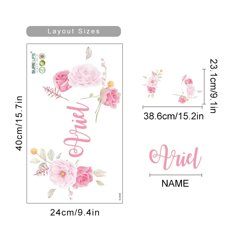 Custom Name Peony Flowers Wall Decals