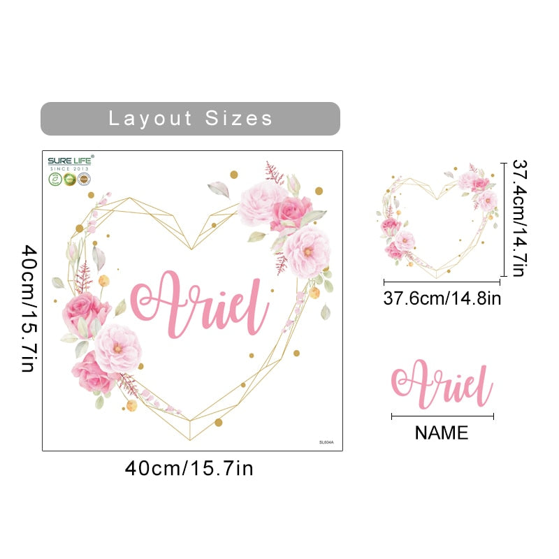 Custom Name Peony Flowers Wall Decals
