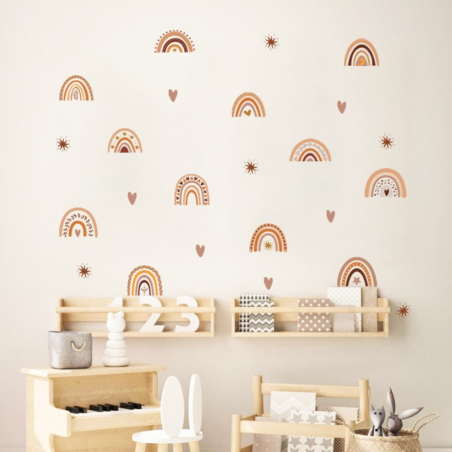 Boho Rainbows Hearts Wall Decals