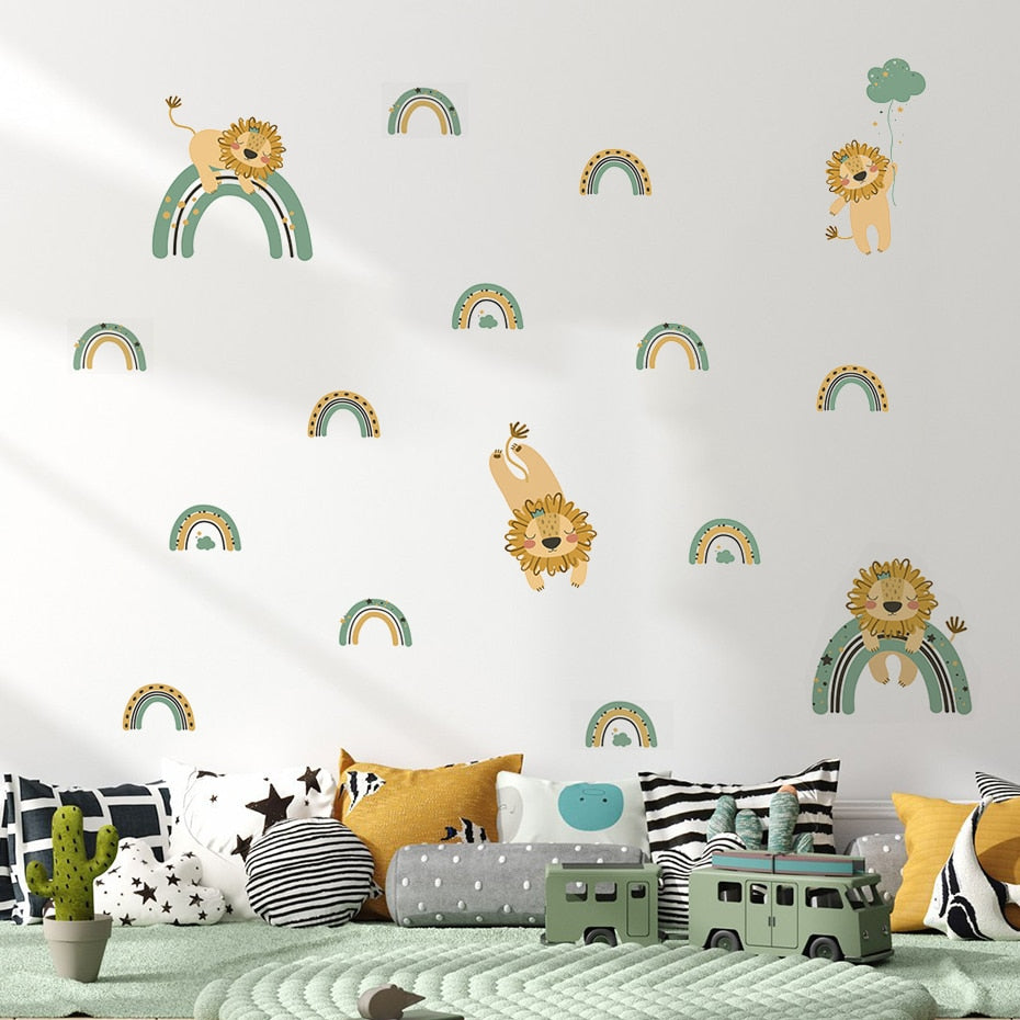 Cartoon Lion Rainbow Wall Decals