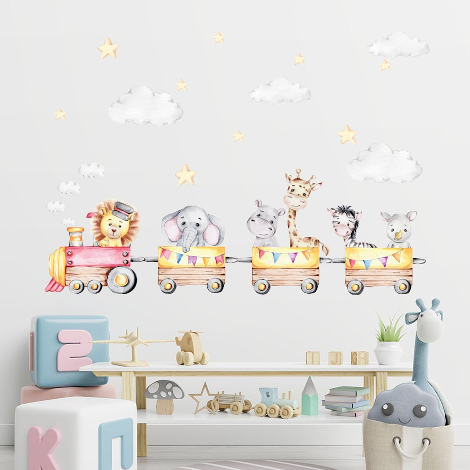 Cartoon Animal Train Wall Decals