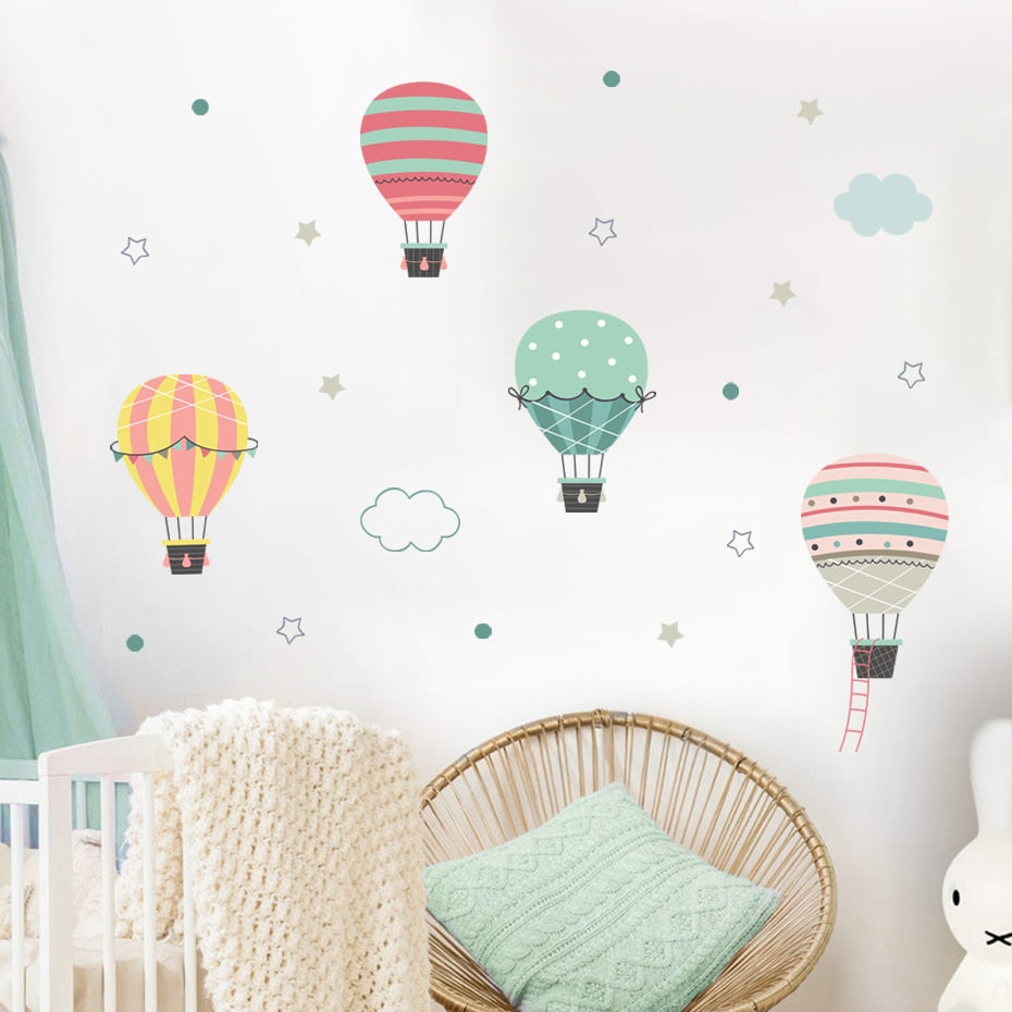 Cartoon Wall Decals Hot Air Balloon Clouds