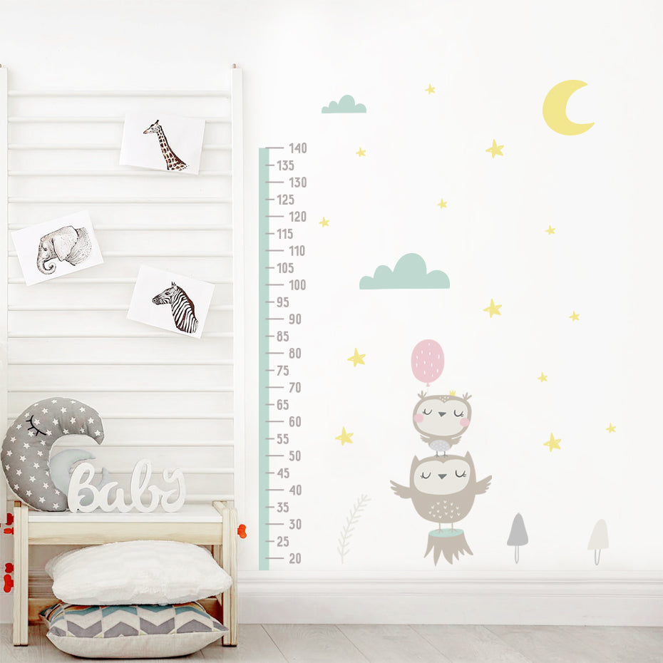 Height Chart Wall Decals Owl Moon Clouds