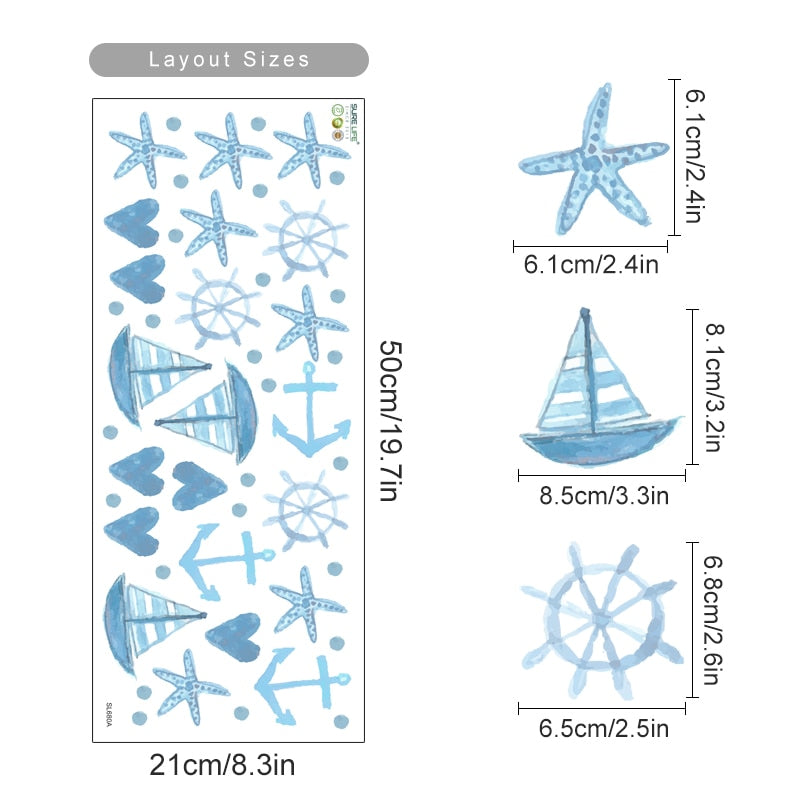 Cartoon Wall Decals Blue Starfish Sailing
