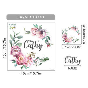 Custom Name Peony Flowers Wall Decals