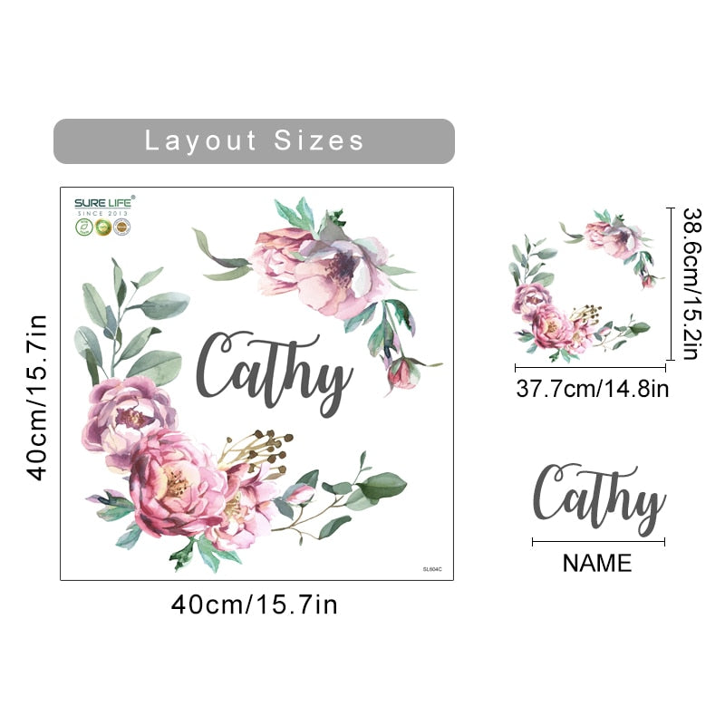 Custom Name Peony Flowers Wall Decals