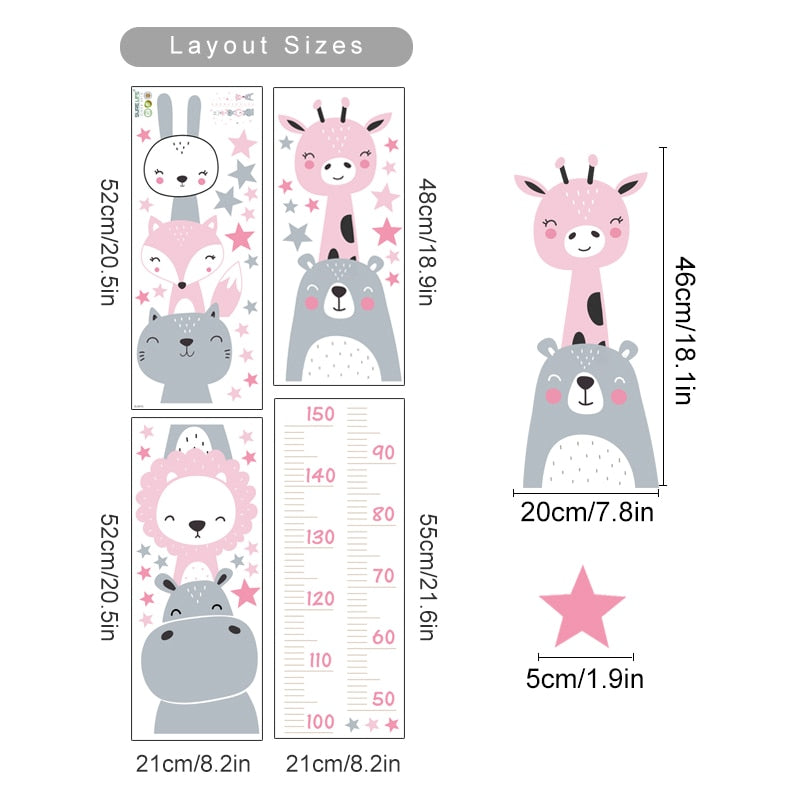 Height Chart Wall Decal Animals Stars