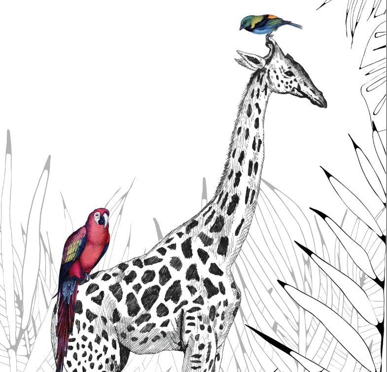 Animals Walk Black and White Nursery Wallpaper Mural