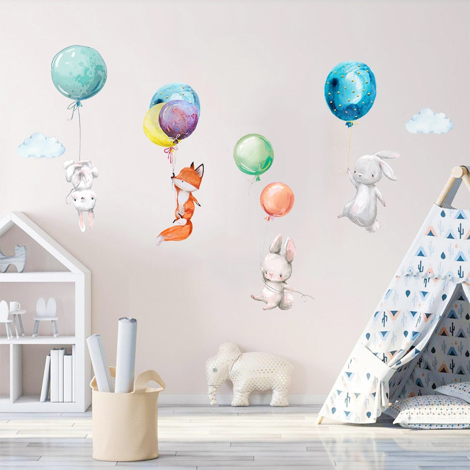Nursery Wall Decals Forest Animals Balloons