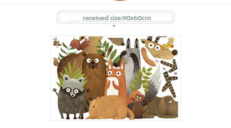 Cartoon Wall Decal Forest Animals Elk Fox Rabbit
