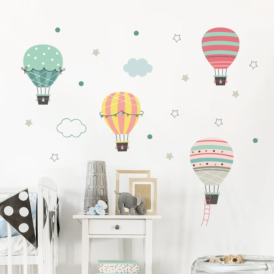 Cartoon Wall Decals Hot Air Balloon Clouds