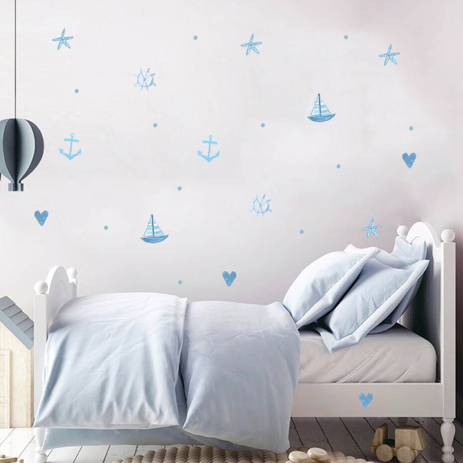 Cartoon Wall Decals Blue Starfish Sailing