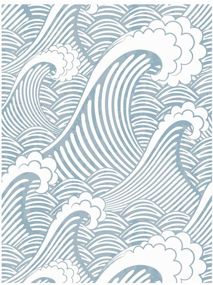 Painted Blue/White Waves Peel And Stick Wallpaper