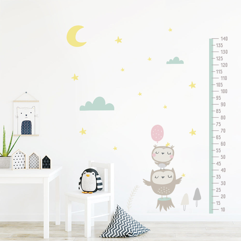 Height Chart Wall Decals Owl Moon Clouds