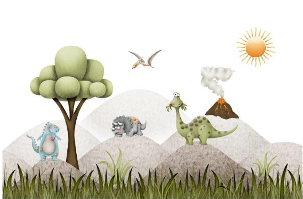 Cute Dinosaurs On Mountains Wallpaper Mural