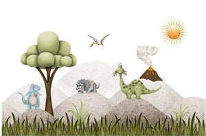 Cute Dinosaurs On Mountains Wallpaper Mural