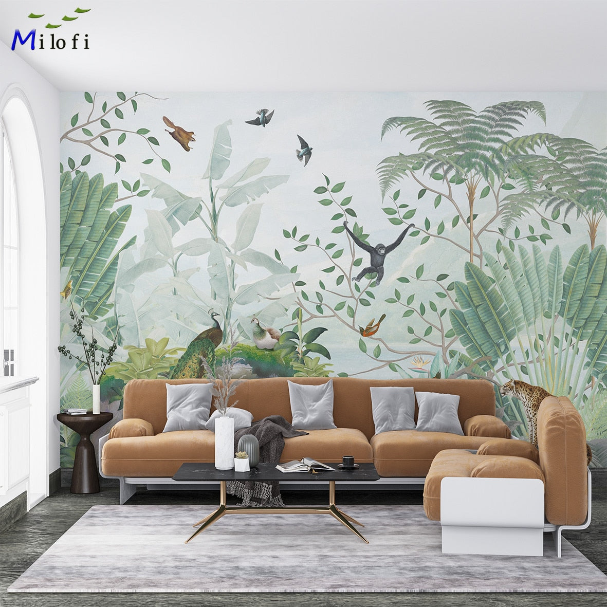 Jungle Animals and Peacock Viewpoint Wallpaper Mural