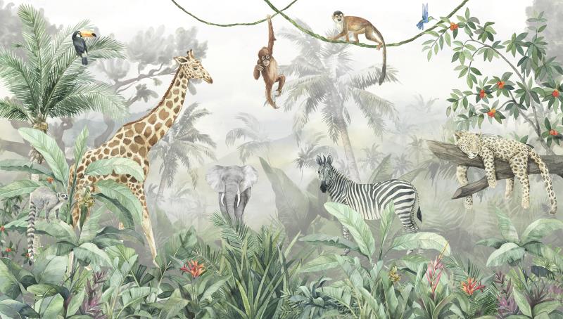 Morning Jungle Animals Nursery Wallpaper Mural