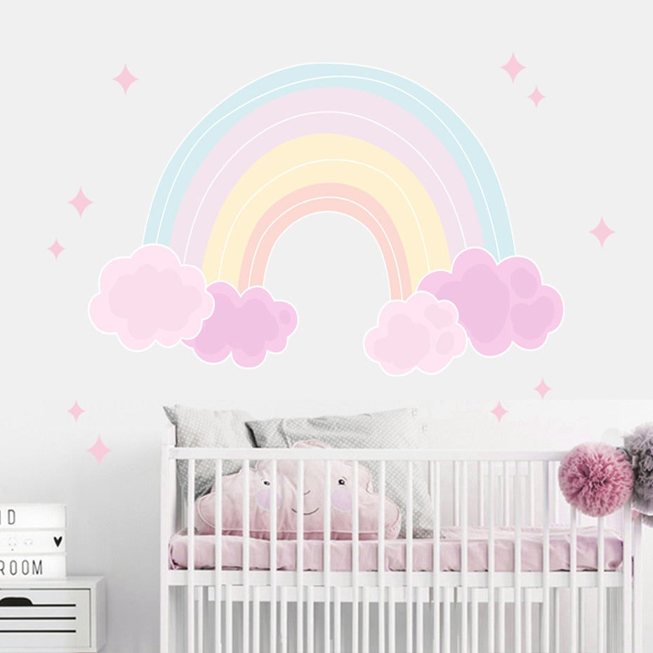 Cartoon Wall Decals Pink Rainbow Clouds Stars