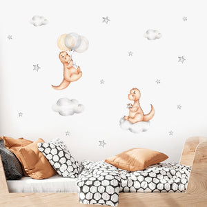 Cartoon Wall Decals Cute Rabbit and Dinosaurs