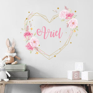 Custom Name Peony Flowers Wall Decals