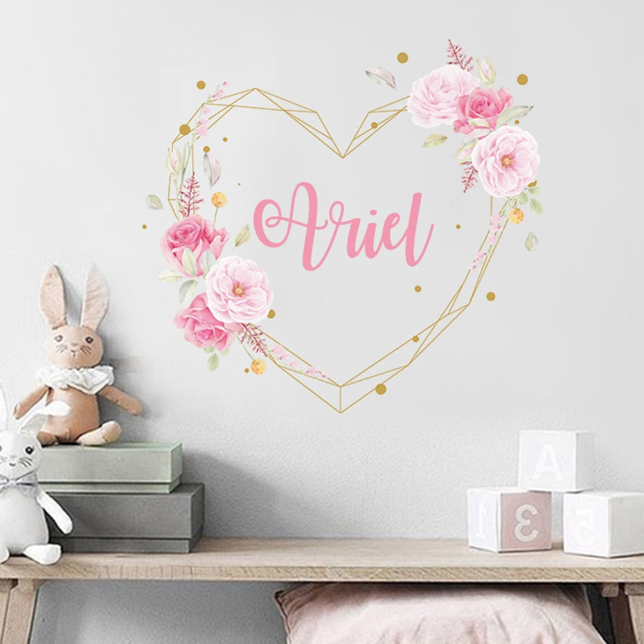 Custom Name Peony Flowers Wall Decals