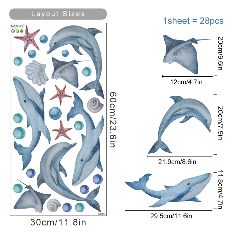 Cartoon Wall Decals Cute Ocean Whale Dolphin