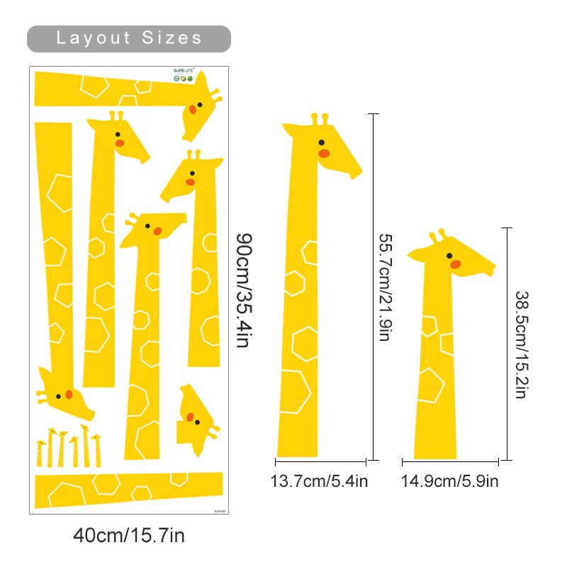 Cartoon Wall Decals Giraffe Green Leaves