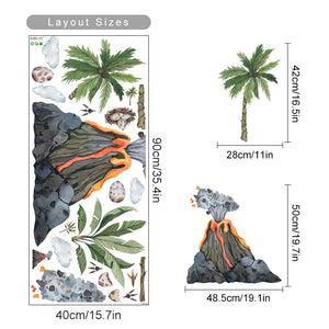 Cartoon Wall Decals Dinosaurs Volcanic Eruption