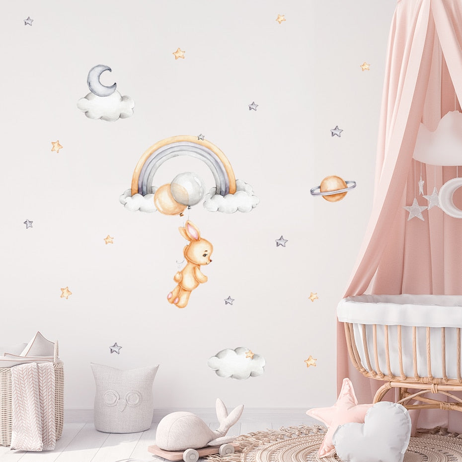 Cartoon Wall Decals Cute Rabbit and Dinosaurs
