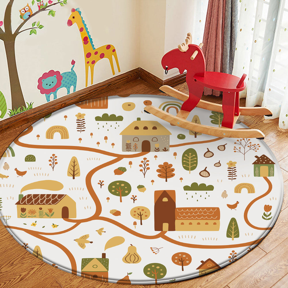 Nursery Cartoon Style Area Round Rug