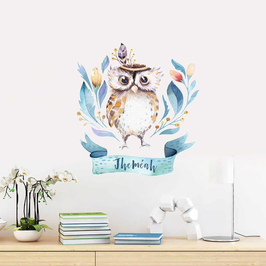 Custom Name Wall Decals Owl Tribe Leaves
