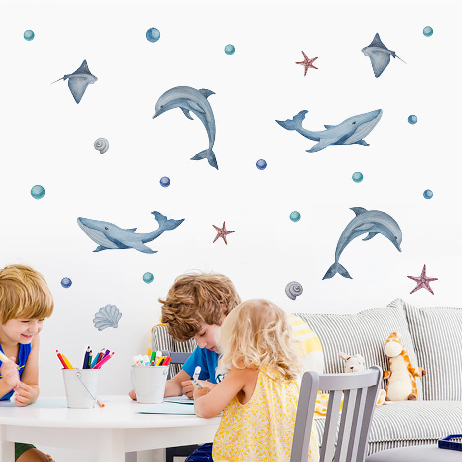 Cartoon Wall Decals Cute Ocean Whale Dolphin