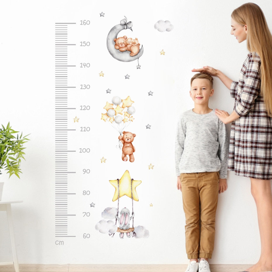 Cartoon Wall Decals Height Measurement Cute Bear