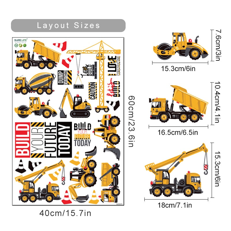 Cartoon Wall Decals Construction Engineering Vehicle