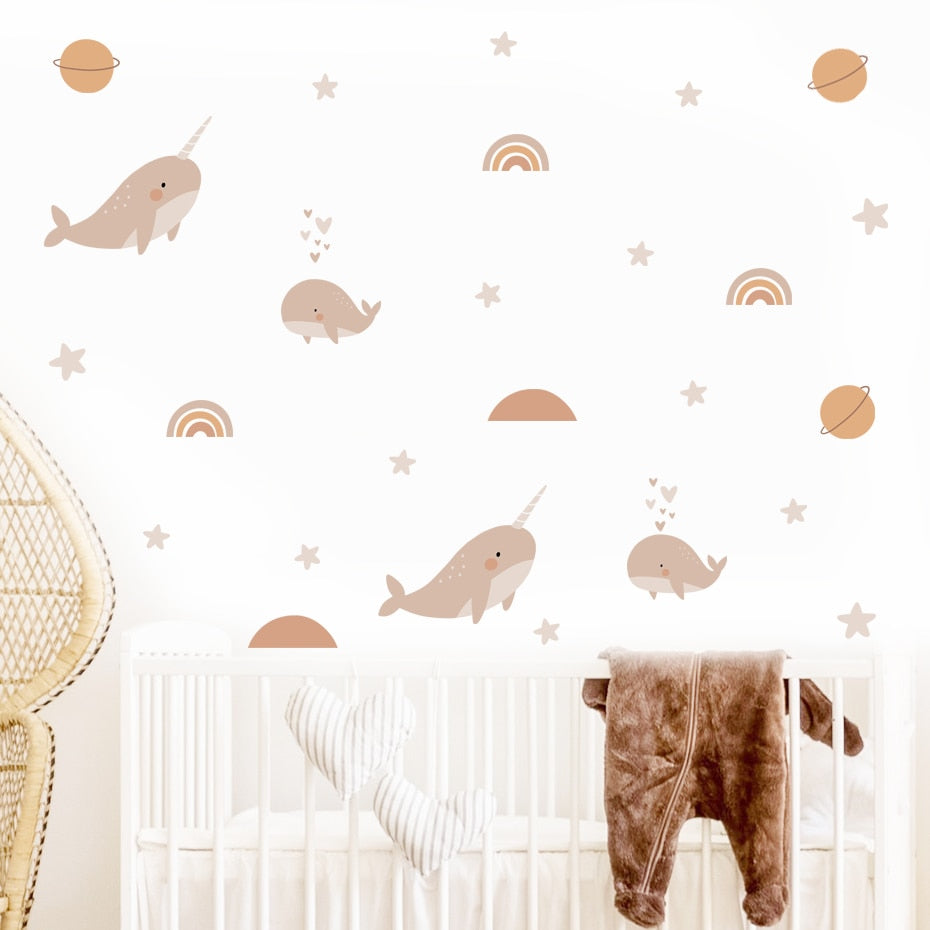 Cartoon Wall Decals Cute Space and Sea