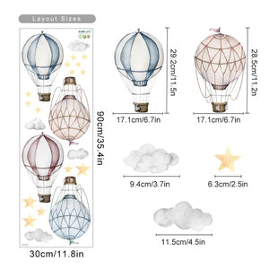 Cartoon Hot Air Balloon Clouds Wall Decals