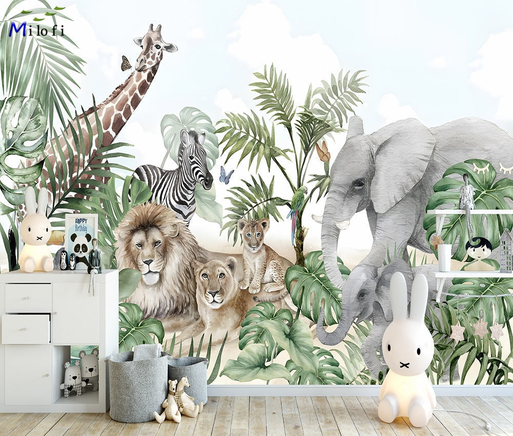 Chilling Lions and Animal Friends Nursery Wallpaper Mural