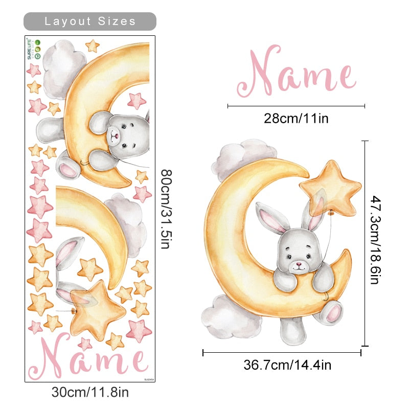Custom Baby Name Wall Decals Bunny Moon Stars