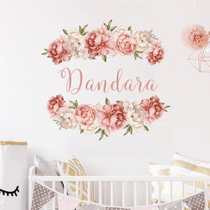Custom Name Wall Decal Peonies
