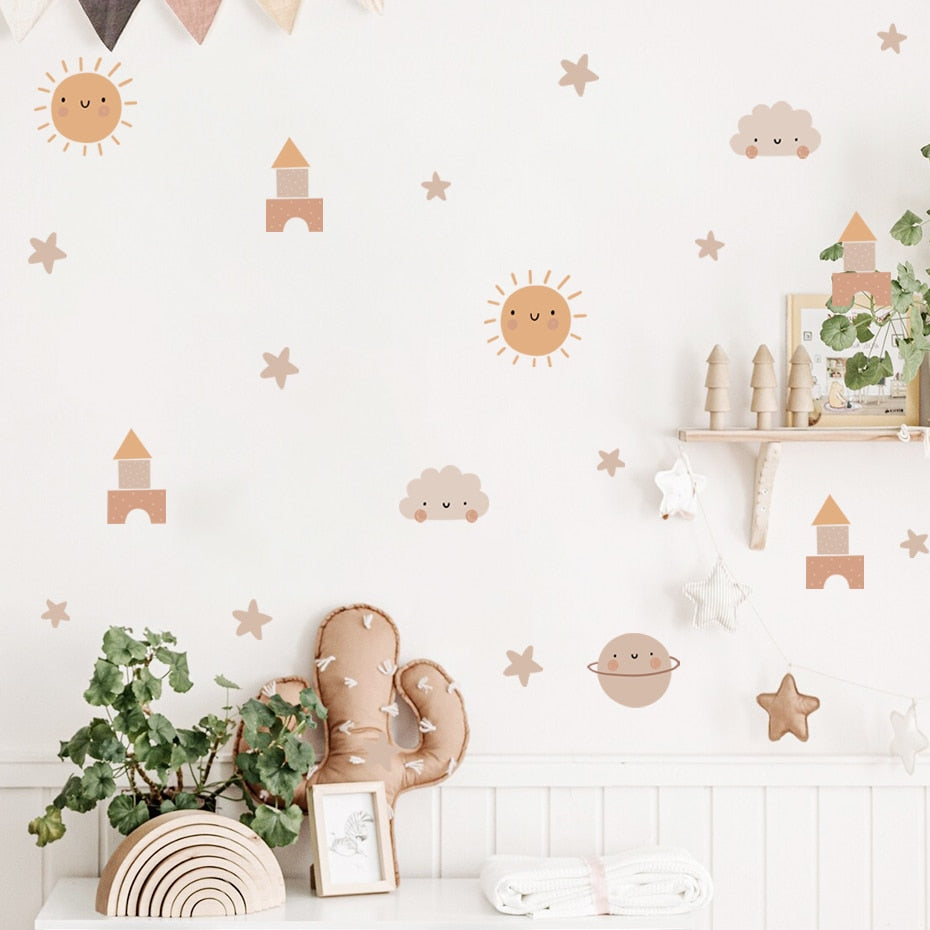 Cartoon Wall Decals Cute Rainbow Sun