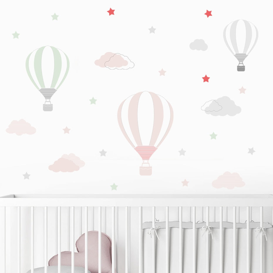 Cartoon Wall Decals Hot Air Balloon Clouds