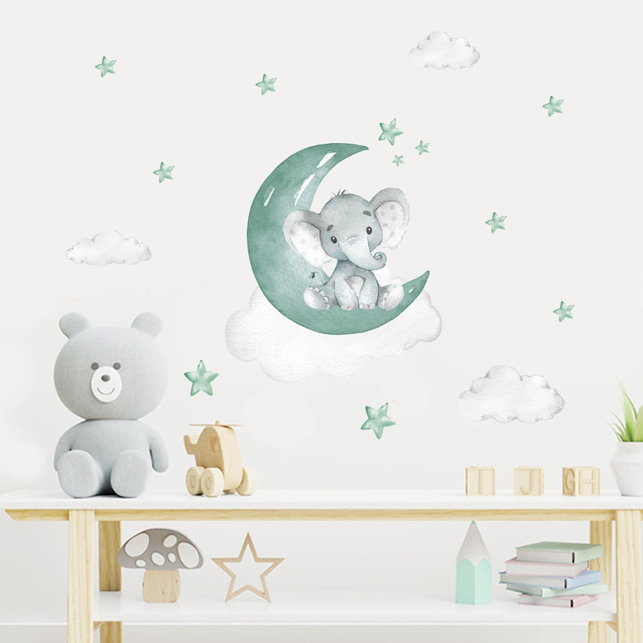 Cartoon Elephant Stars Wall Decals