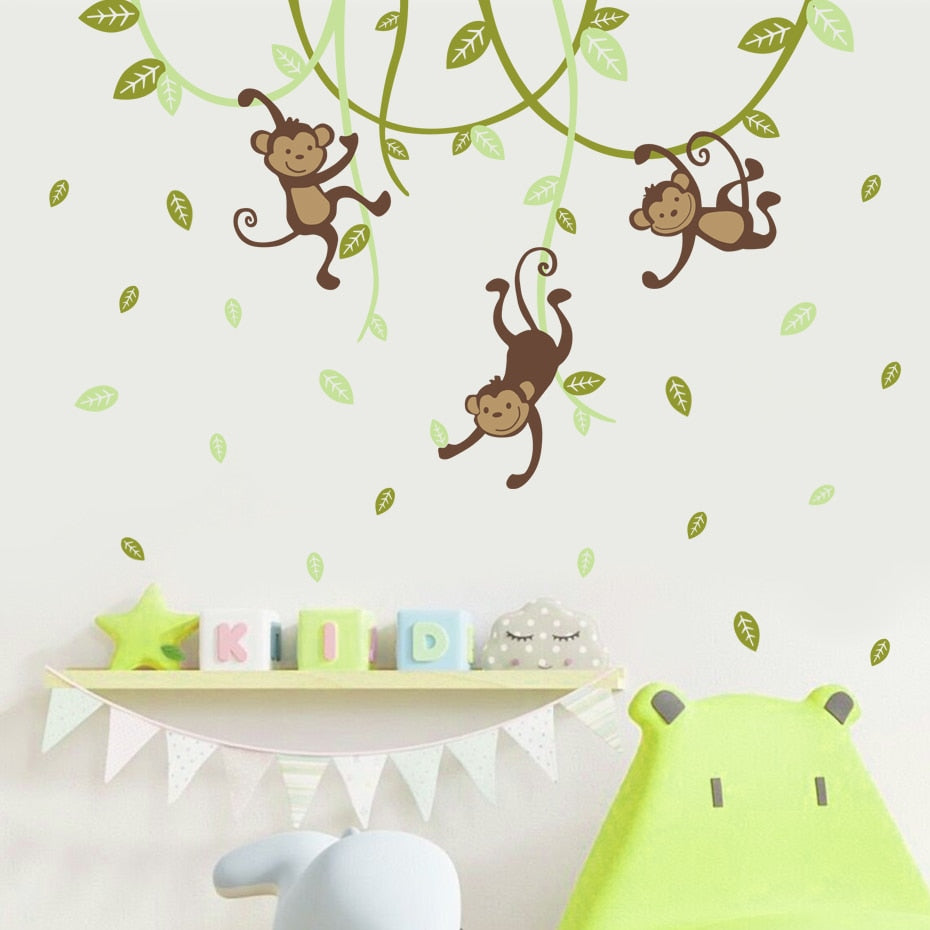 Nursery Wall Decals Jungle Monkey Hanging