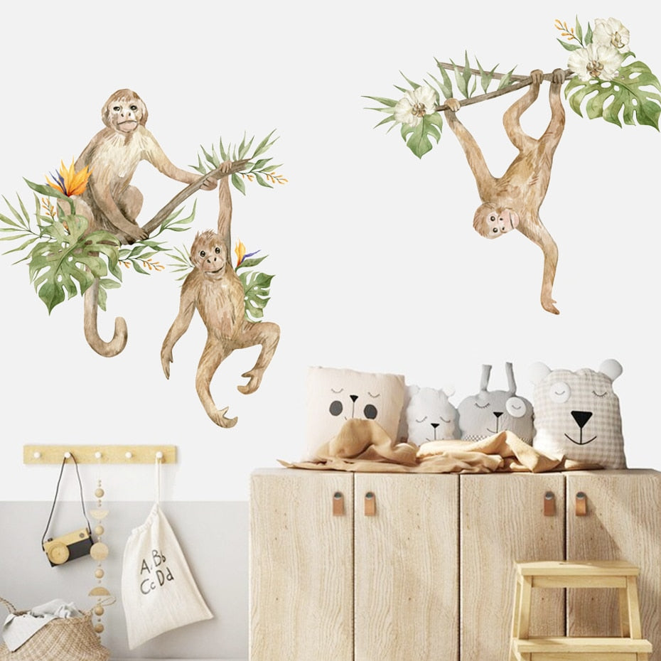 Nursery Wall Decals Monkeys Tropical Flowers