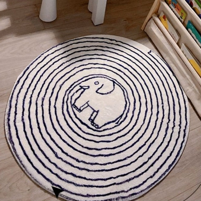 Nursery Area Round Rug Circle Elephant
