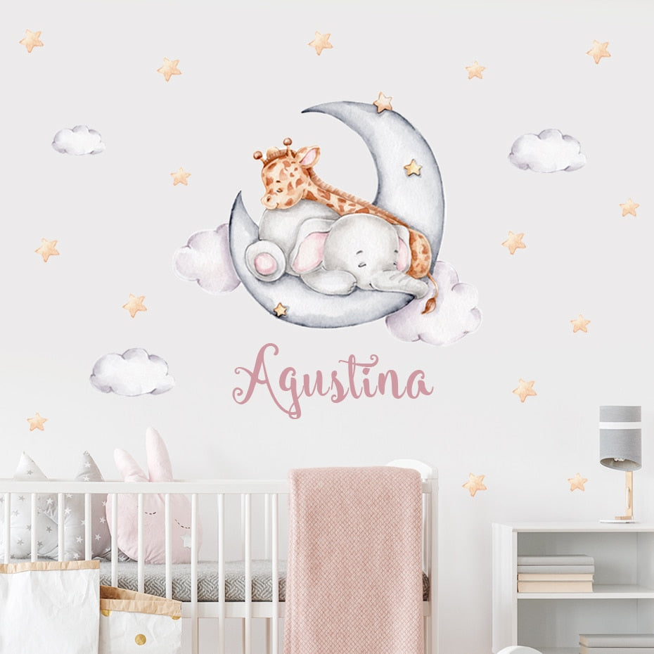 Custom Name Wall Decals Animals Moon Stars