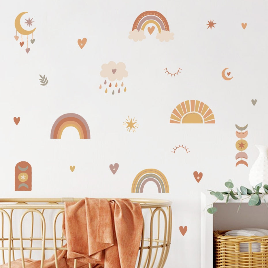 Boho Rainbow Heart Wall Decals